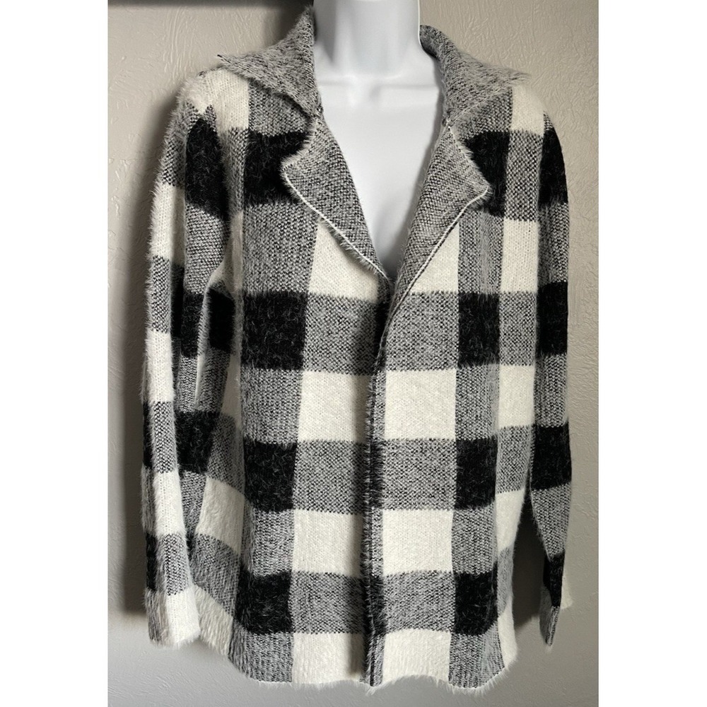 Kut From The Kloth Plaid Black/White Womens Size Small Open Cardigan Long Sleeve